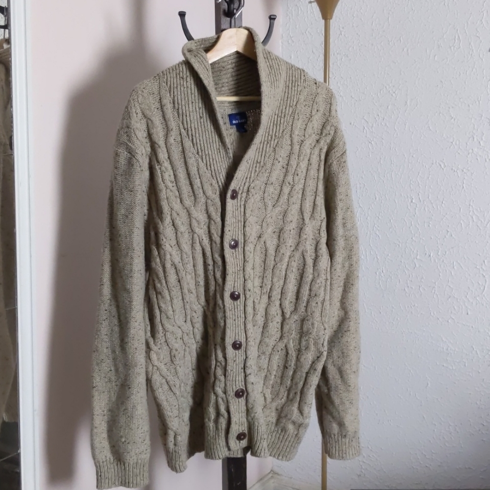 Tannish Gray Cable Knit Cardigan Sweater